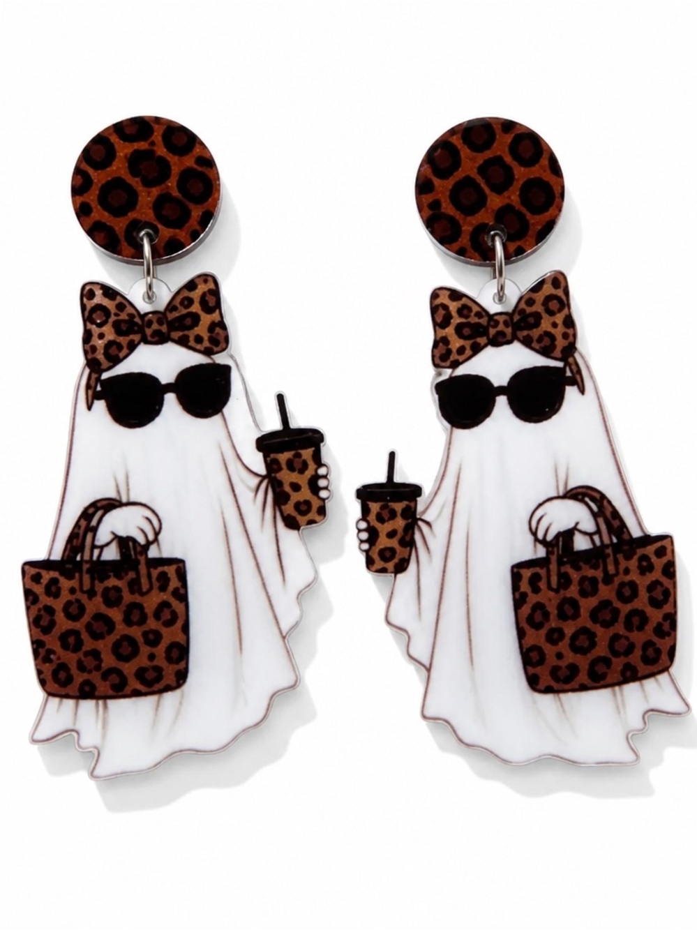 Fashion Ghosts Cheetah Bow Halloween Drop Earrings